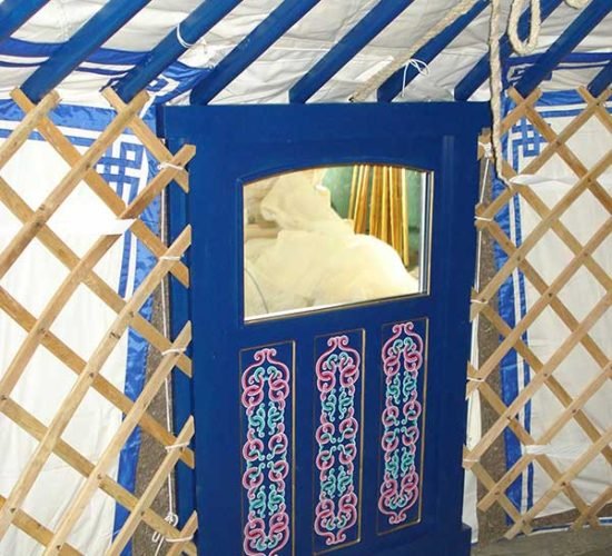 Blue yurt inside door